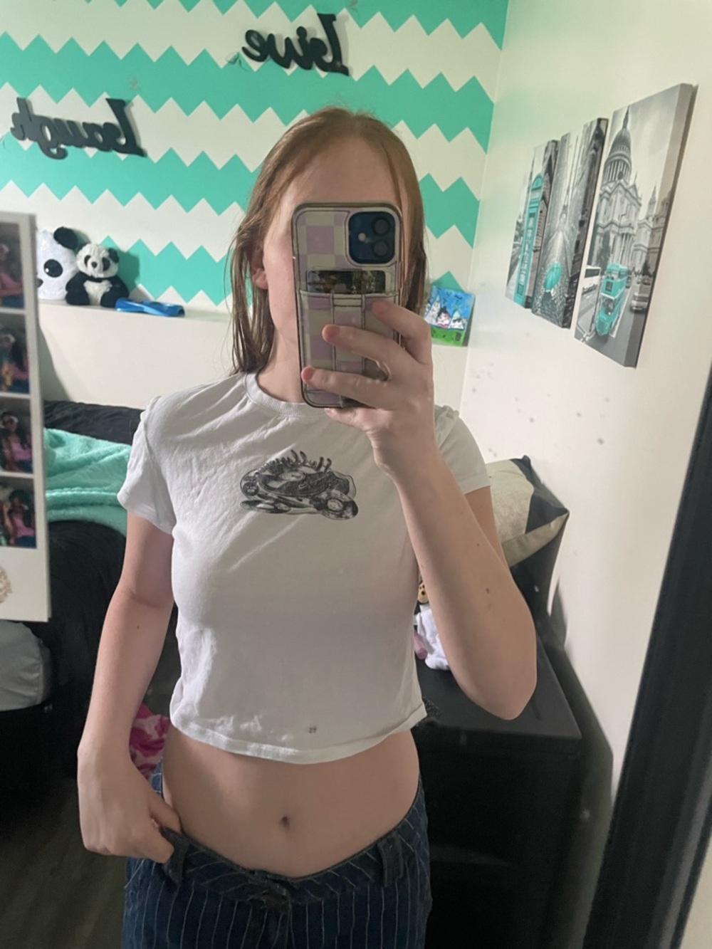 H&M White Ribbed-Neck Tee with Black Label Detail